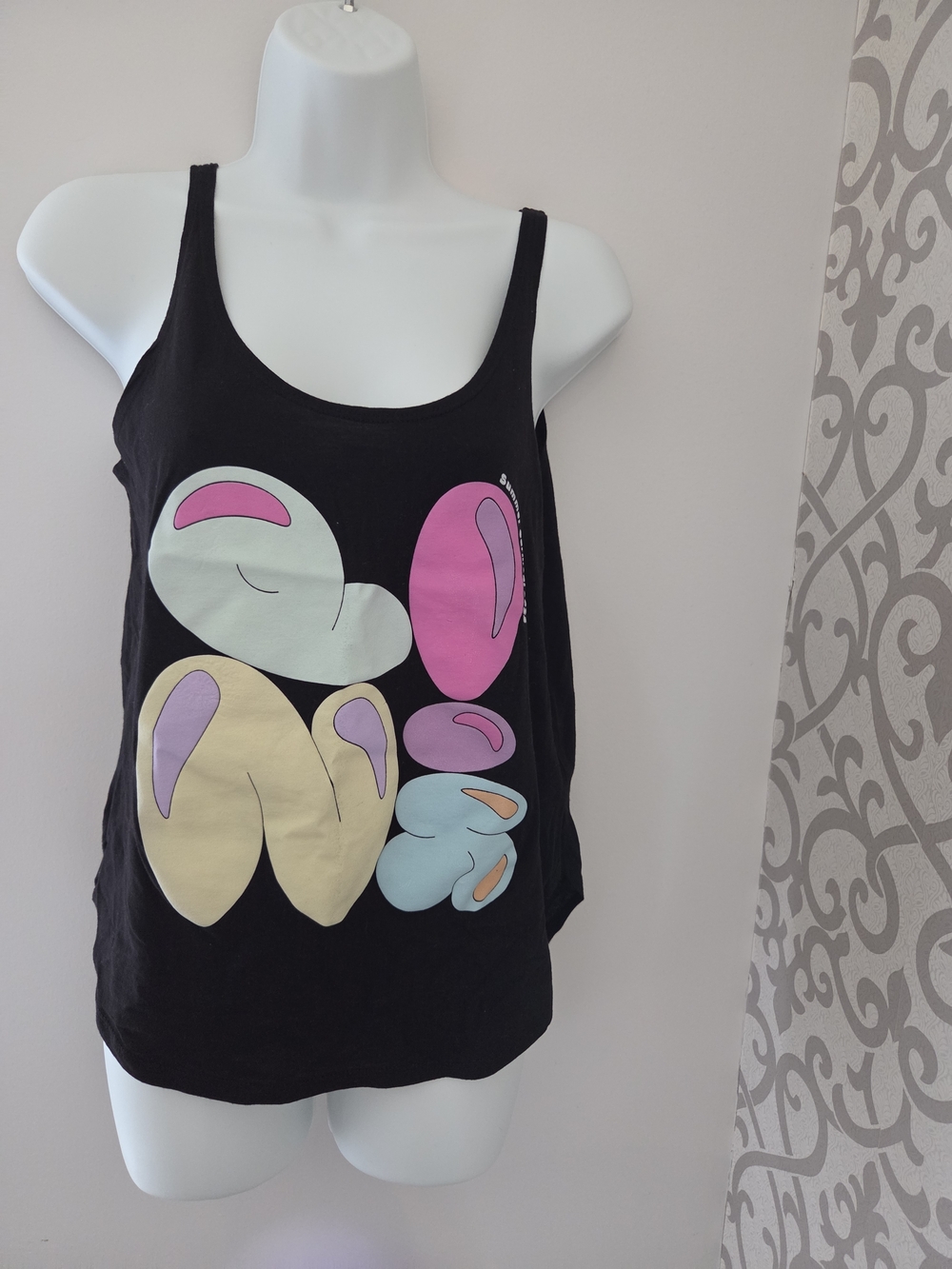 Black Graphic Tank Top with Pastel Bubble Design From PINK concert